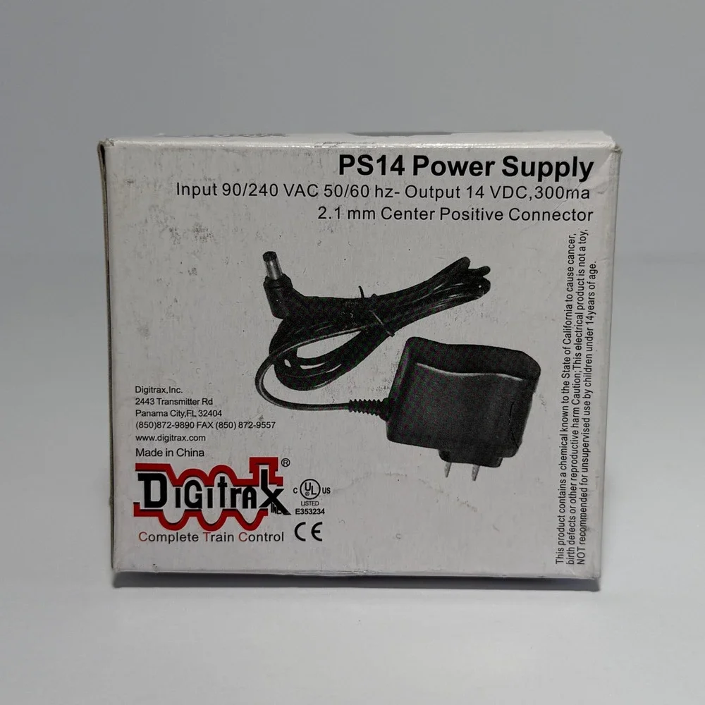 Digitrax PS14 Power Supply 14 VDC 300mA 2.1mm Center Positive AC DC Adapter NEW